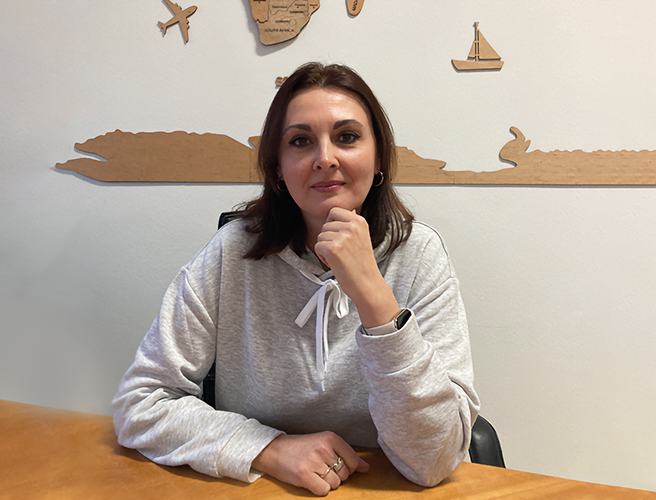 Viktoriia, internationale Fachkraft aus der Ukraine, am OWYO CAMPUS in Dresden bei der Sprach- und Arbeitsmarktintegration