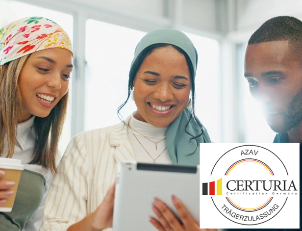 Interested people use a tablet to search for new jobs on the OWYO job portal.